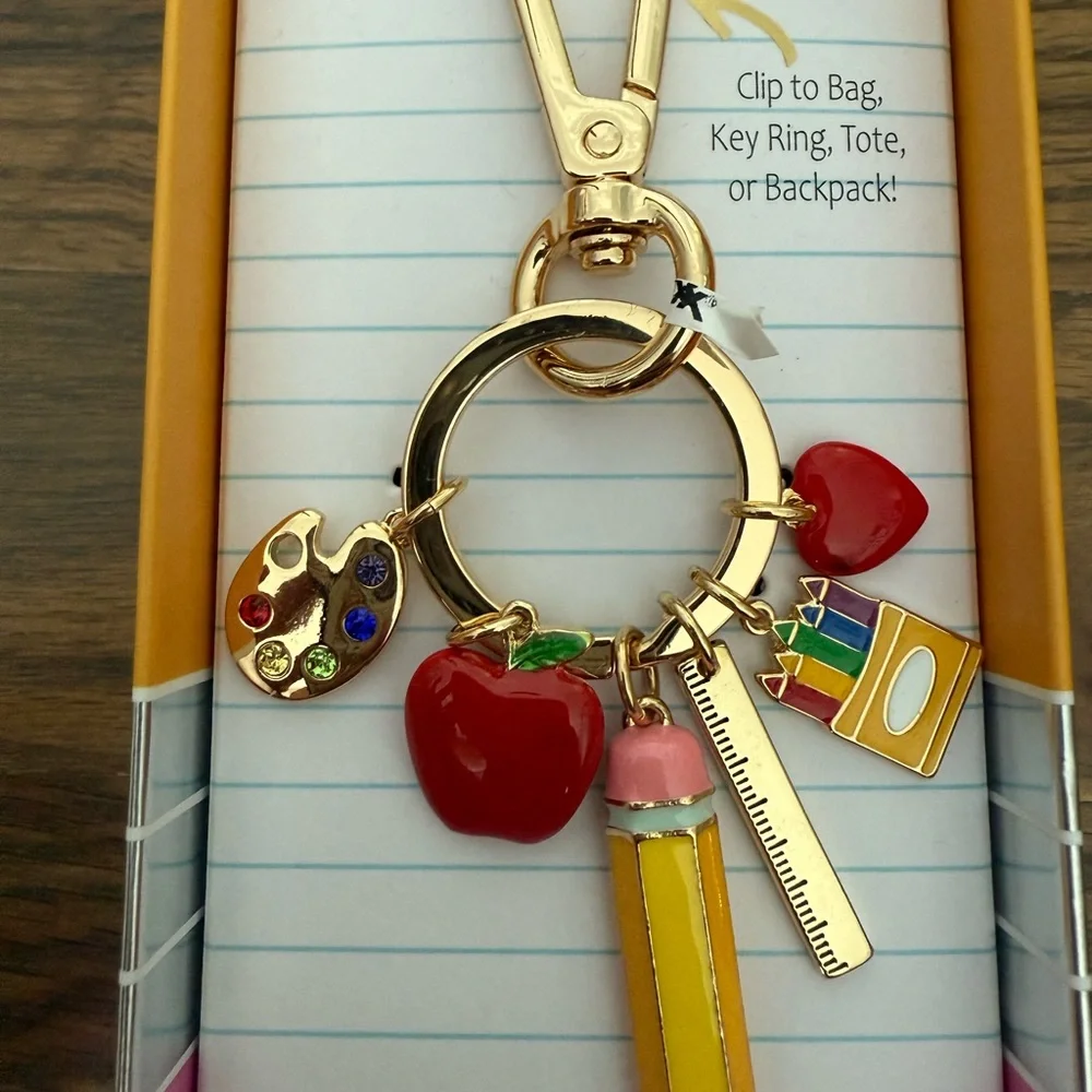 School Artistic Gold‎ and Red Keychain Charm